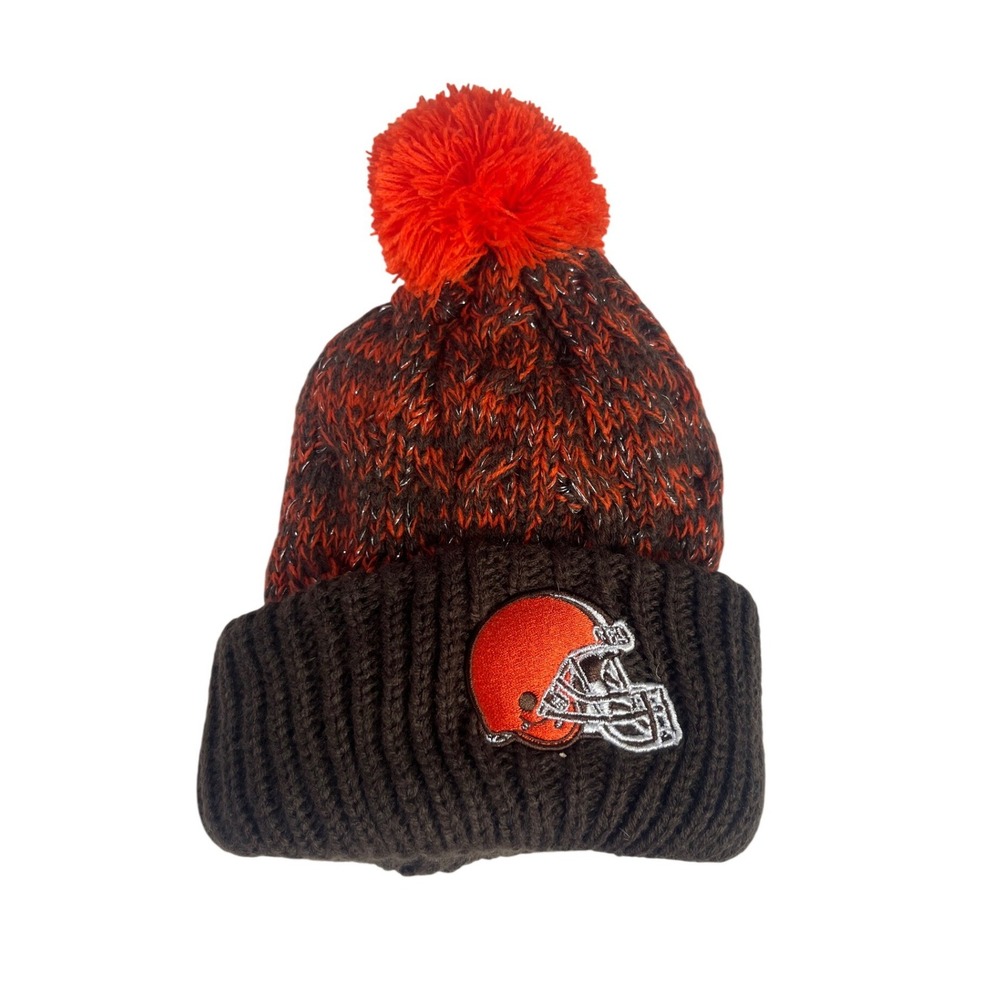 OTS Cleveland Browns Beanie NFL Women OS Brown Orange Knit Pom Hat Football Fan